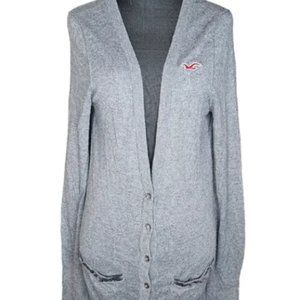 Hollister Large Grey Button Up Long Sleeve Cardigan